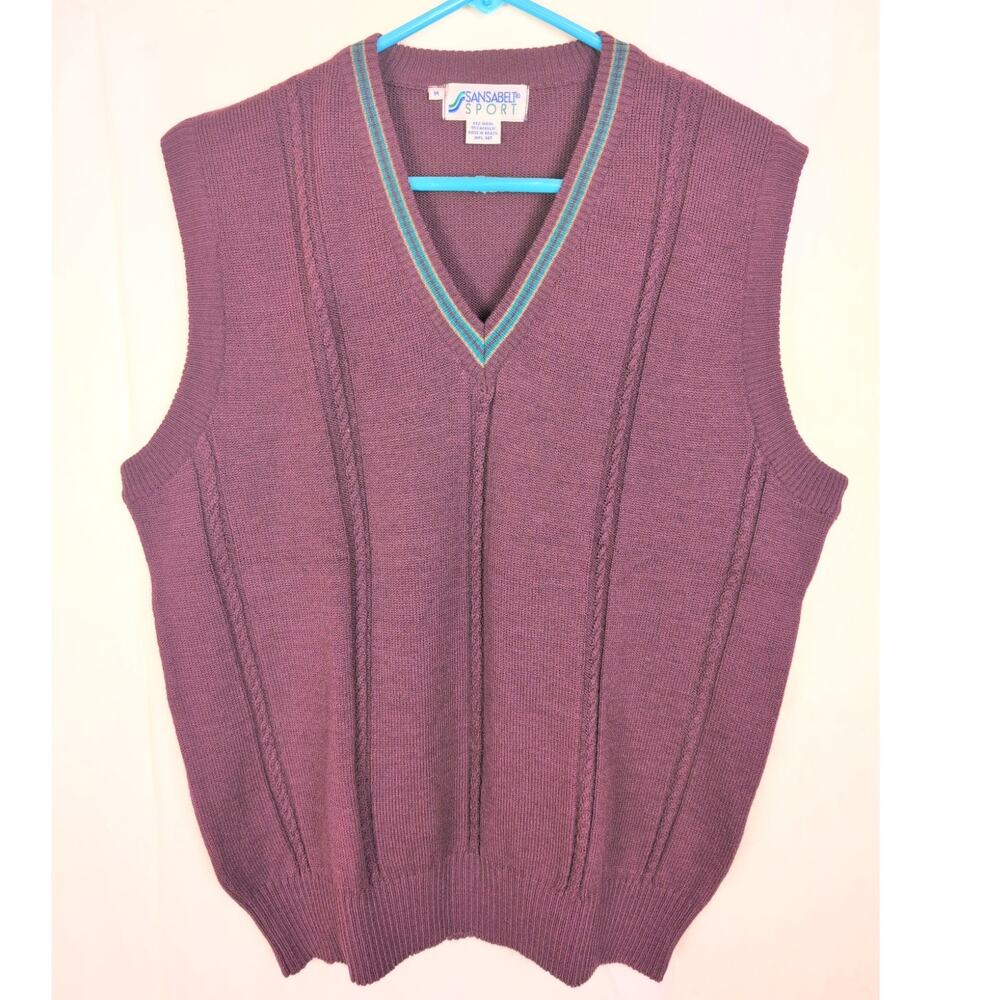 Sansabelt Sport maroon vneck wool sweater vest Size Med Preppy Grandpacore Retro